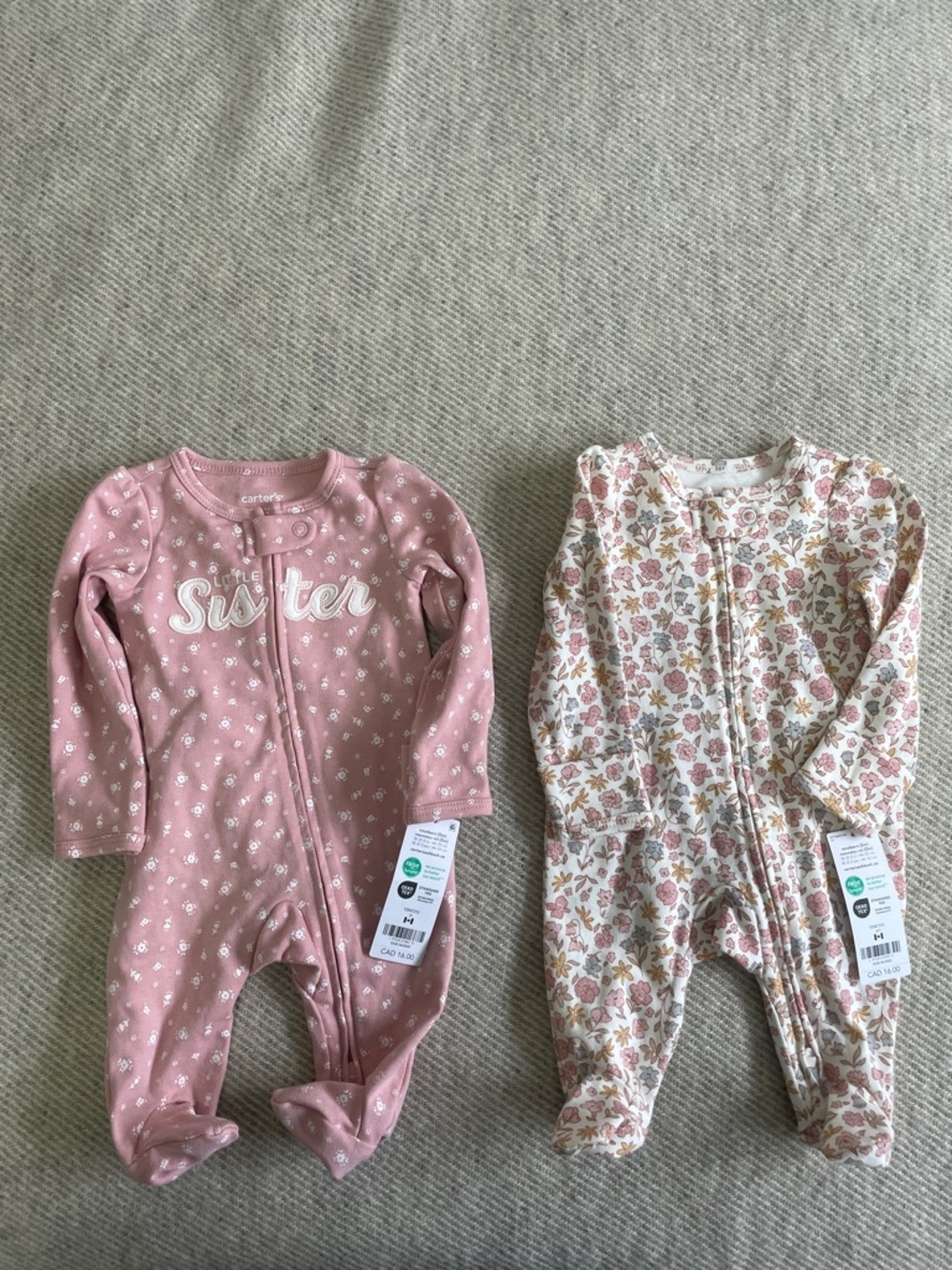 Carter's Pink 'Little Sister' & Floral One-Piece Footed Pajamas